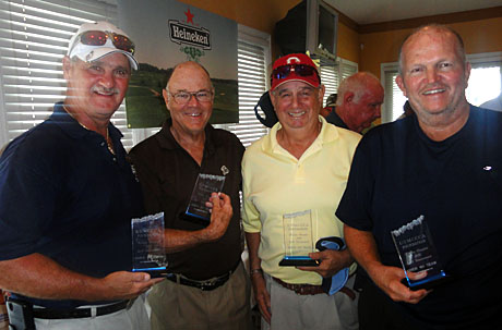 First Place Over 60 Division: (from l) Dusty Rhodes, Jim Paxton, Butch Rose and Bobby Jones walked off with their third straight first place finish in the Over 60 division.