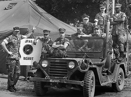 Warrant Officer Charles W. “Bill” Henderson, Sgt. Steve Whitfield, Sgt. Dave Leutenberger, GySgt. Steve Merrill, SSgt. Jim Hickman, Major Fred “Flash” Lash, Sgt. Eugene Groh, and Cpl Kevin Lane. (Photo by David Hume Kennerley)