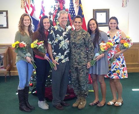 U.S. Marine Corps Col. Annita Best, and her family at her retirement ceremony, Camp Lejeune, N.C., Dec. 30, 2016. 