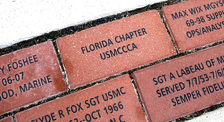 The Florida Chapter USMCCCA Brick- Early on as the Marine Corps Museum at Quantico progressed, the Florida Chapter voted to purchase this brick for one of the many walkways surrounding the Museum. The location is in the Belleau Wood section immediately adjacent to the new Chapel. It is our understanding the Joe Rosenthal Chapter also has a brick in an adjacent area but our intrepid photographer could not find it.