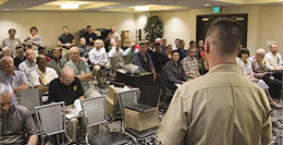 Col. Sean Gibson, Deputy Director, Office of Marine Corps Communications, HQMC speaks to Marines and CCs at the Annual USMCCCA conference held in Oceanside, CA in 2014.
