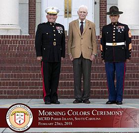 Our own Dale Dye flanked by the Parris Island CG, Brig. Gen. Austin