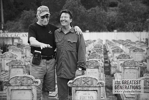 Dale Dye and Mike Stokey at RVN cemetery. Photo by John Riedy