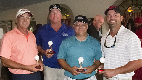 First Place winners in the USMCCCA Foundation, Florida Chapter Golf tournament at Sherman Hills Golf Club in Brooksville, Fla., April 22, 2016. (left to right) Jeff Faulkner, Shawn Doherty, William Hunt and Josh Waring.