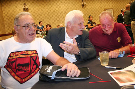 Mike Pitts, left, Dale Dye and Don Gee share a laugh at the hospitality suite during the 2010 annual conference in Reno. Mike passed away in his sleep on Tuesday.