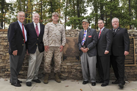 (left-right) Col. Warren Weidhahn (USMC Ret), Executive Vice President of the Iwo Jima Association of America,  Hal Buell, author of 